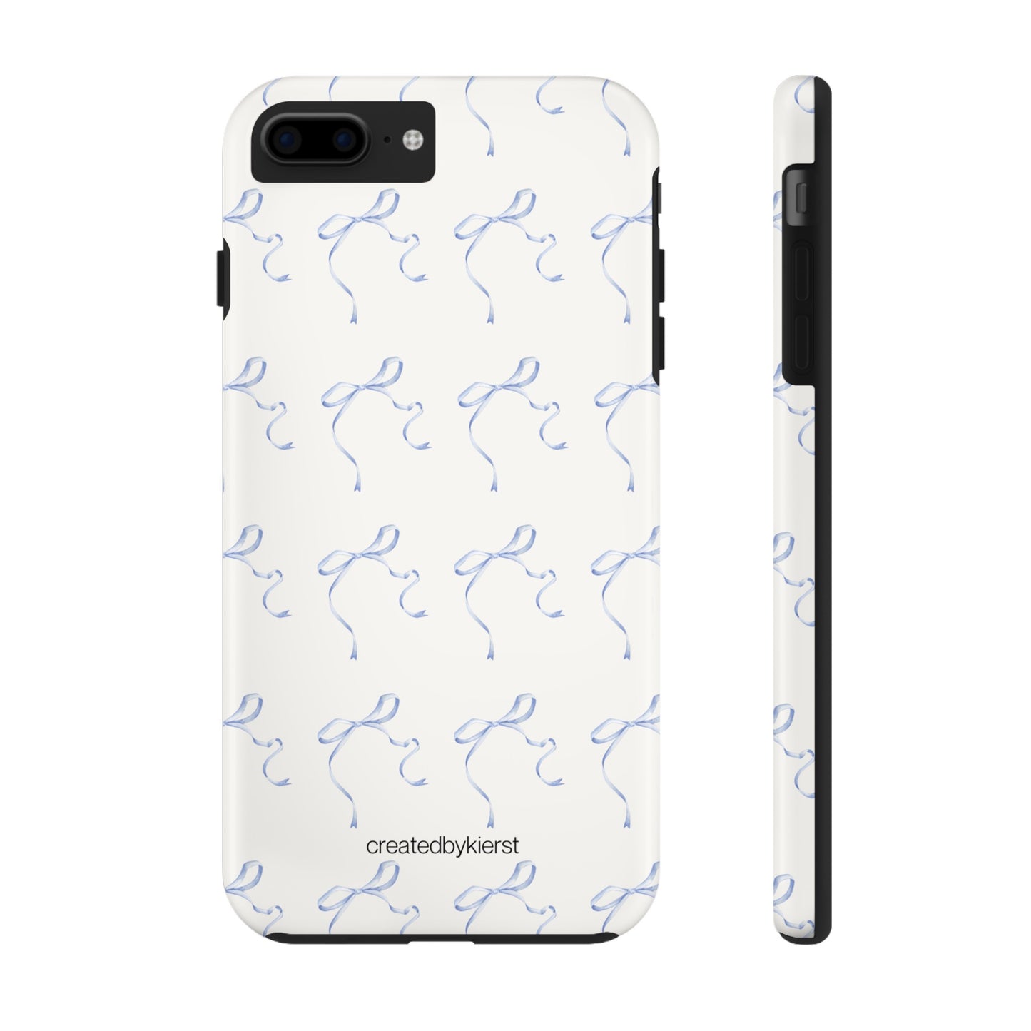 Multiple Thin Blue Bows on Beige iPhone Case