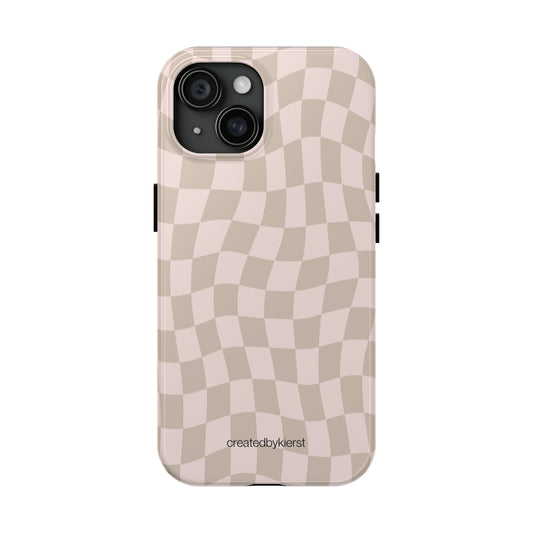 Tan and Light Pink Wavy Checkers iPhone Case