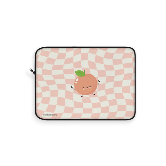 Animated Peach on Peach and Cream Checkered Laptop Sleeve