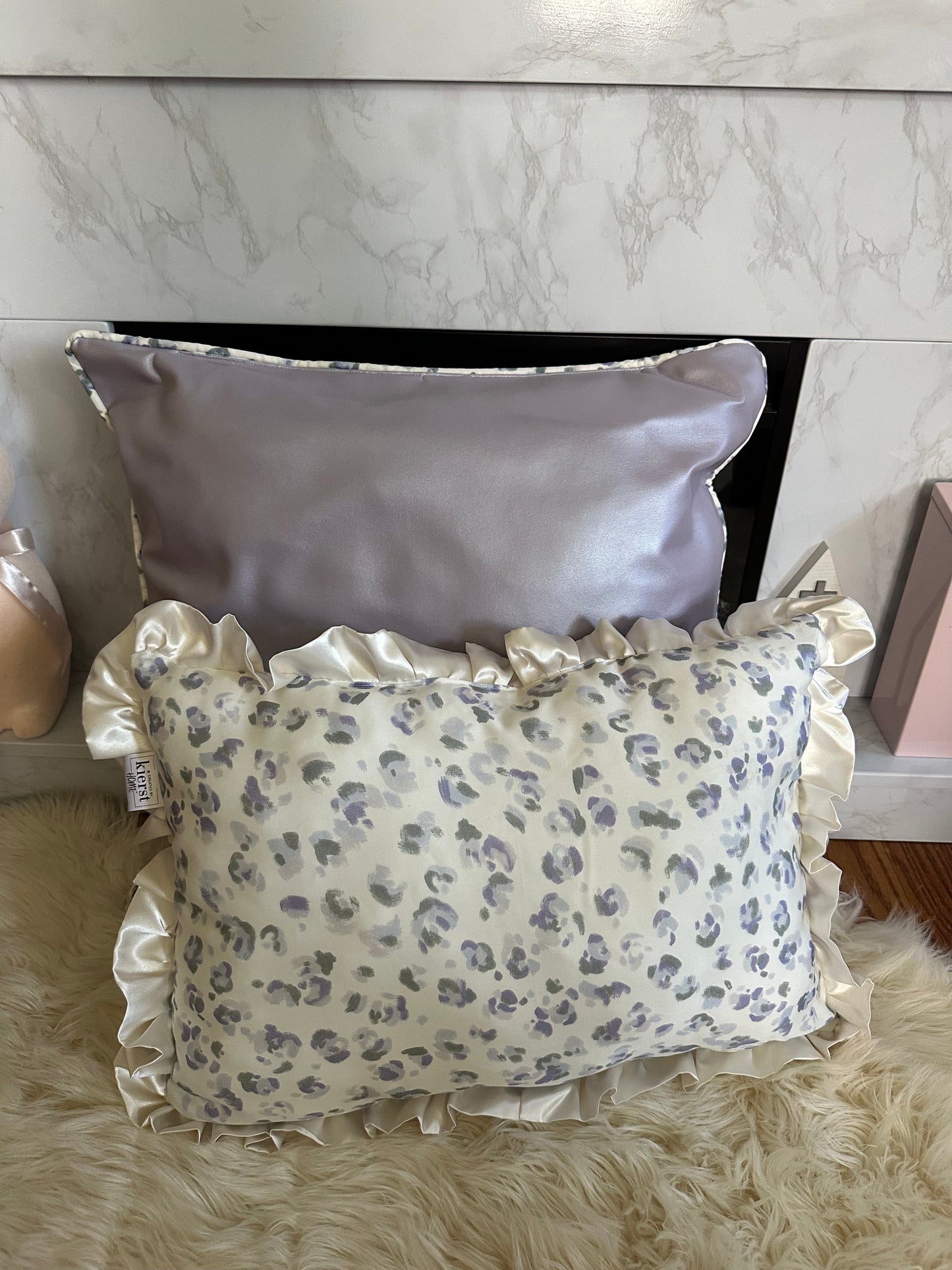 White and Purple Hues Leopard Throw Pillows