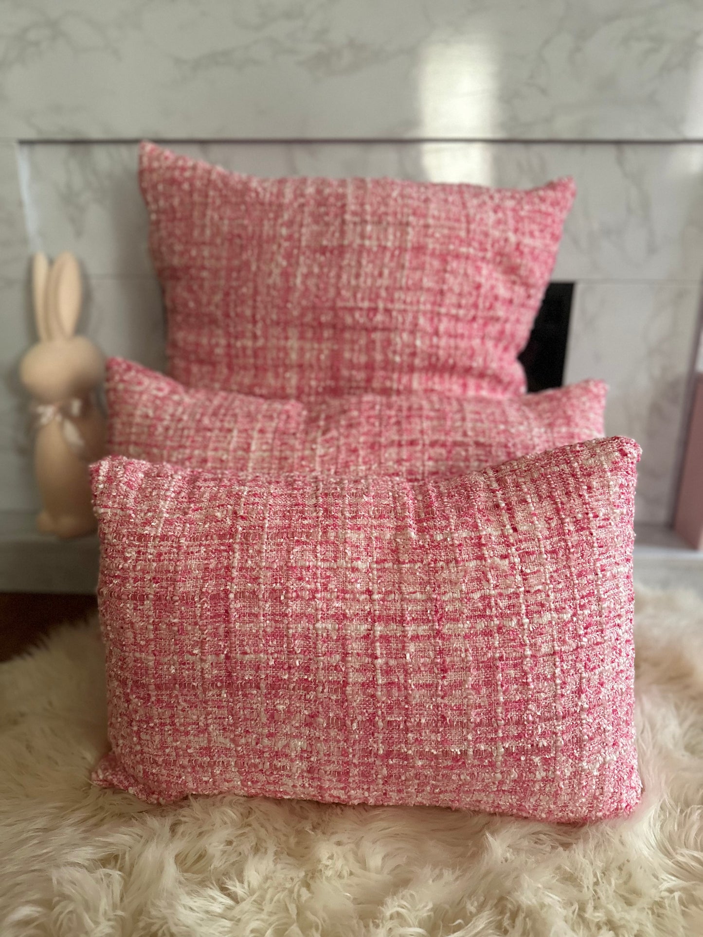 Pink Tweed Throw Pillow