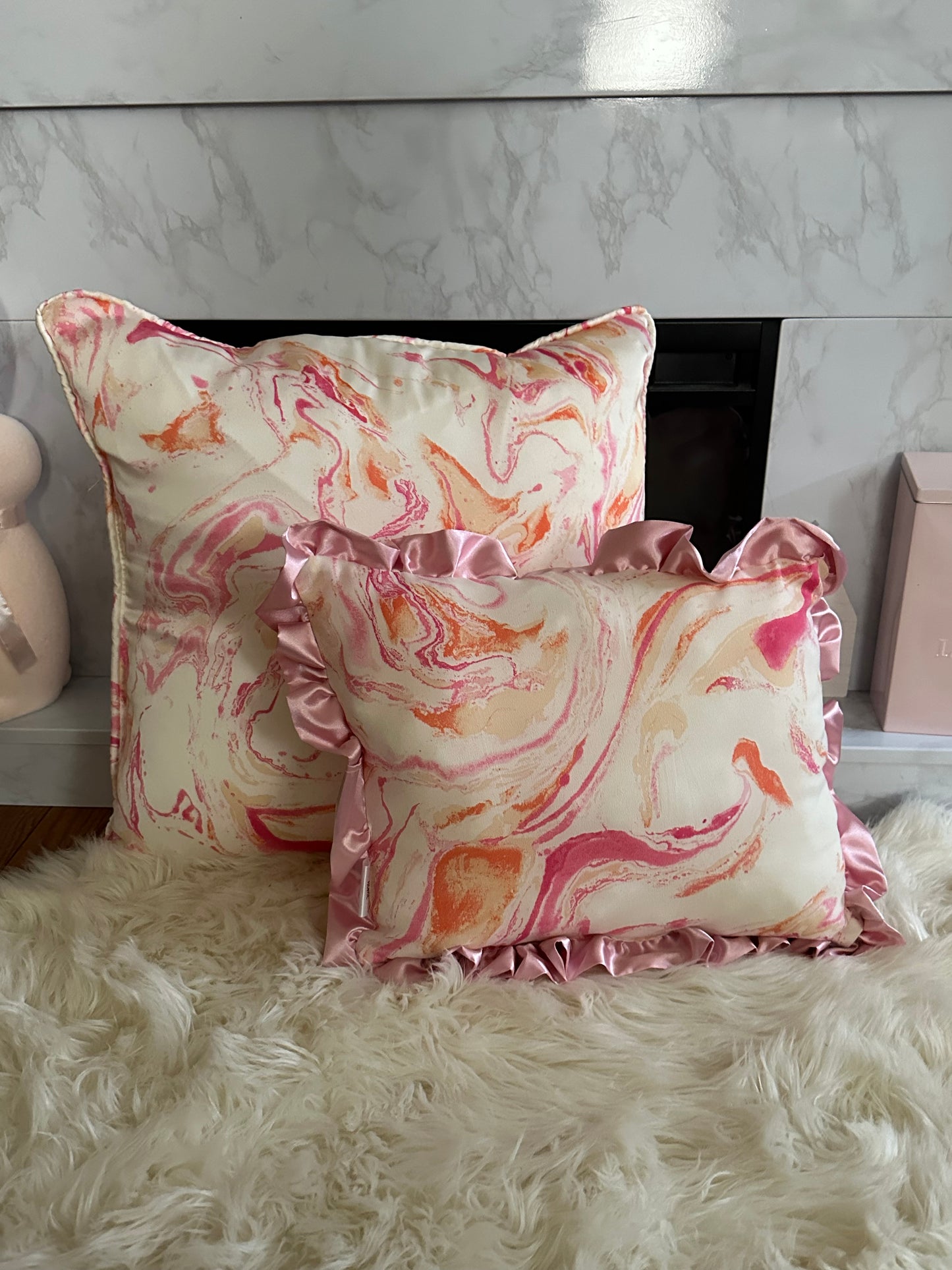 Pink and Orange Marble Throw Pillow