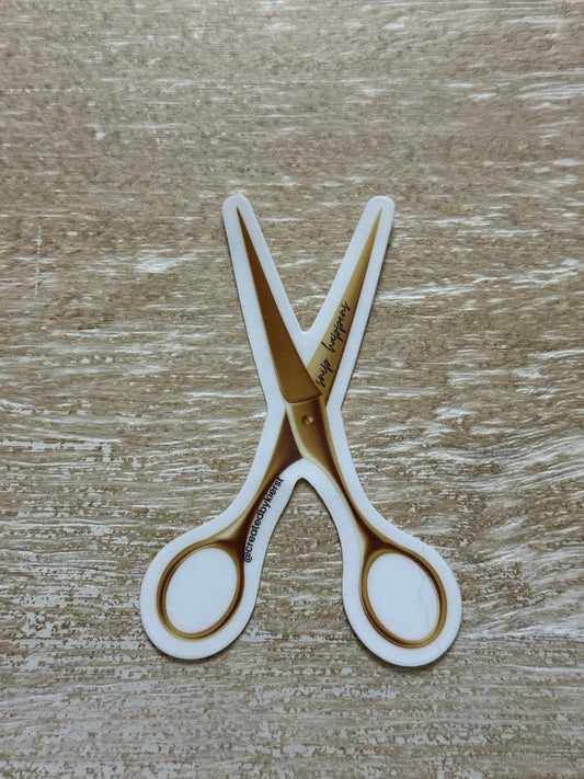 Snip Happens Gold Scissors Sticker