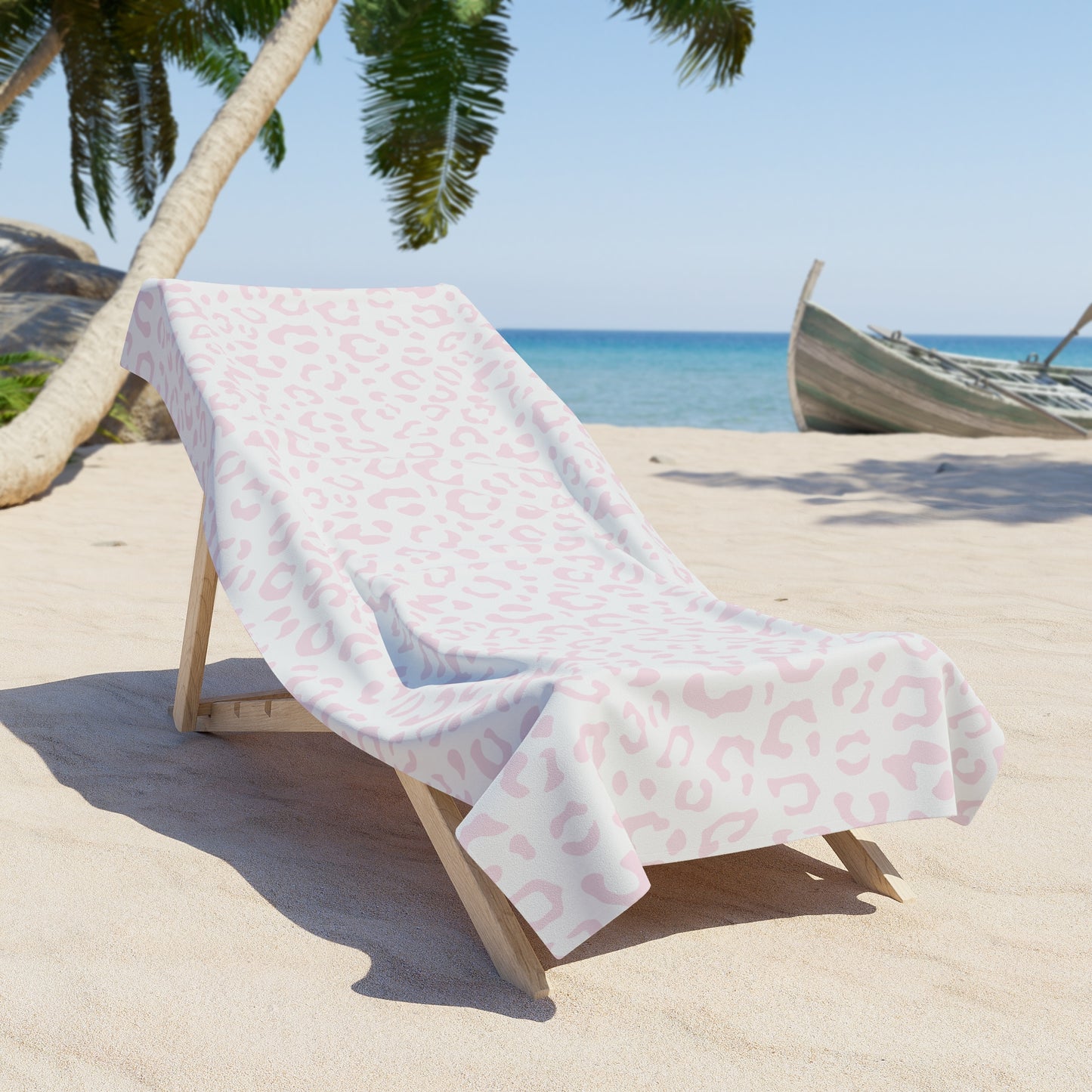 Pink on White Leopard Beach Towel