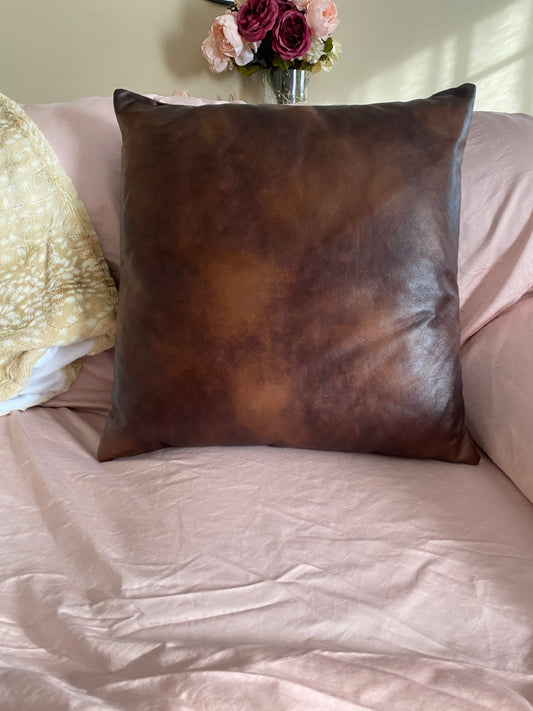 Marbled Brown Faux Leather Pillow - createdbykierst